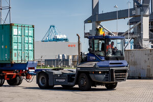 Terminal tractor in a port